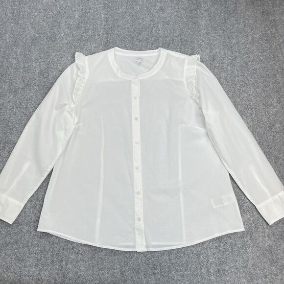 J Crew Top Womens XXL Button Front Long Sleeve Ruffle Accent Cotton Boho Peasant - Picture 1 of 8
